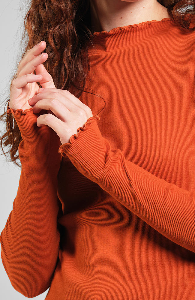 Dedicated Ryd long sleeve top cinnamon from organic cotton for women | Sophie Stone