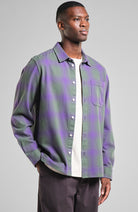 Dedicated Rute shirt shadow check purple organic cotton | Sophie Stone