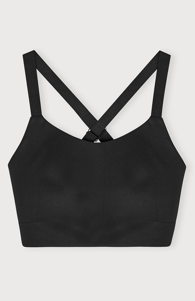 Organic Basics AActive cross back bra black from recycled nylon for women | Sophie Stone