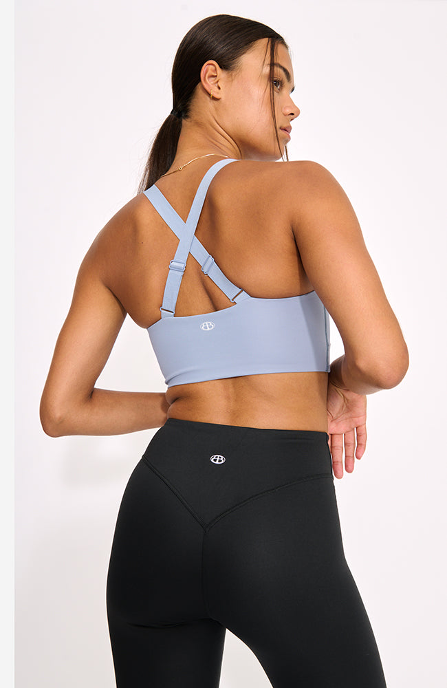 Organic Basics Active cross back bra blue from recycled nylon | Sophie Stone