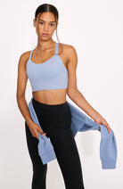 Organic Basics Active cross back bra blue from recycled nylon for women | Sophie Stone