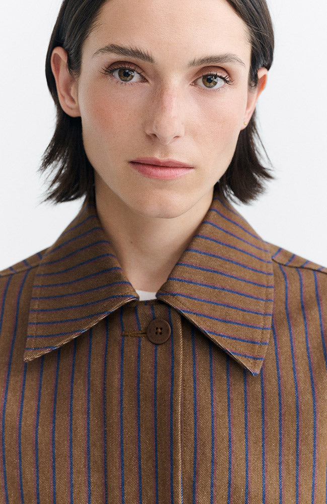 Thinking Mu Albin stripes Astrid jasje bruin 100% GOTS  bio katoen vrouw | Sophie Stone