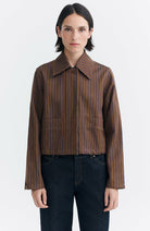 Thinking Mu Albin stripes Astrid jasje bruin 100% GOTS  bio katoen dames | Sophie Stone