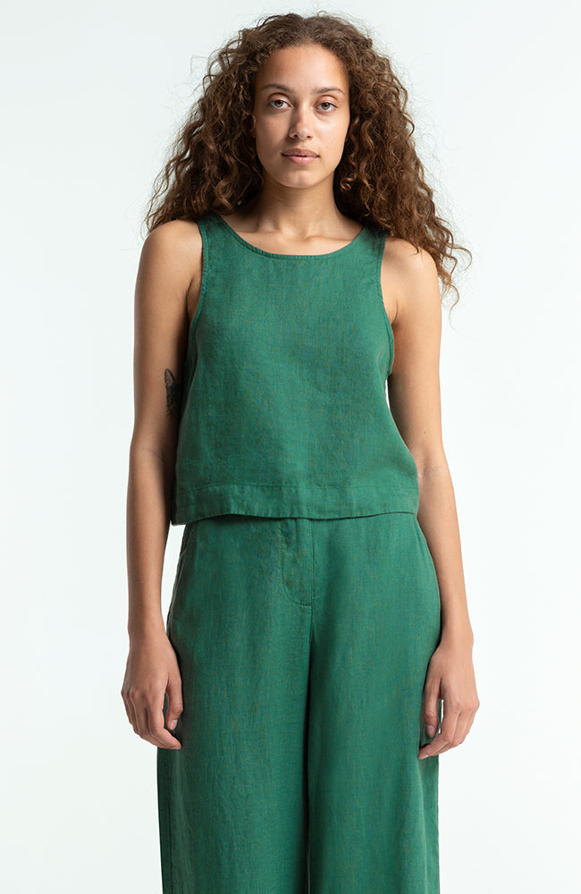 Kings of Indigo Belle top bistro green van 100% linnen voor dames | Sophie Stone