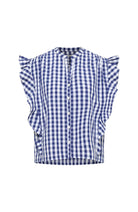 Lanius blouse vichy geruit blauw wit gemaakt van katoen voor vrouwen | Sophie Stone