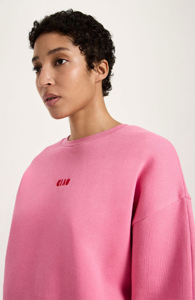 Lanius Ciao bella sweater roze van biologisch katoen vrouw | Sophie Stone