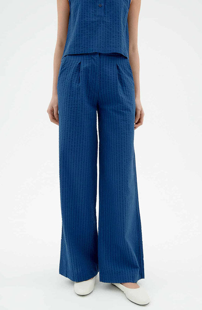 Thinking MU Manolita seersucker pants blue from organic cotton ladies | Sophie Stone