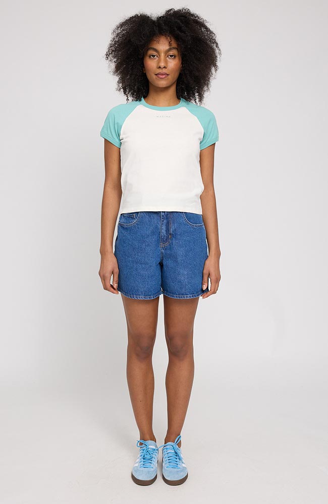 MAZINE Kontrastärmel-T-Shirt weiß-blau aus Bio-Baumwolle für Damen | Sophie Stone