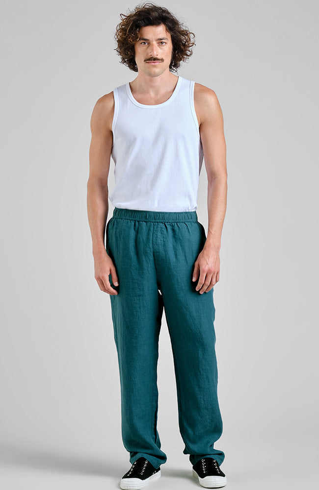 Dedicated Borrby Green 100% Linen Pants for Men | Sophie Stone