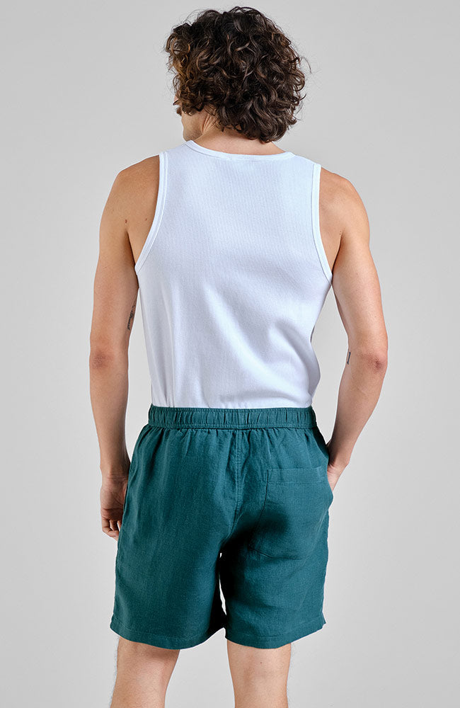 Dedicated Sibbarp Green Linen Shorts for Men | Sophie Stone
