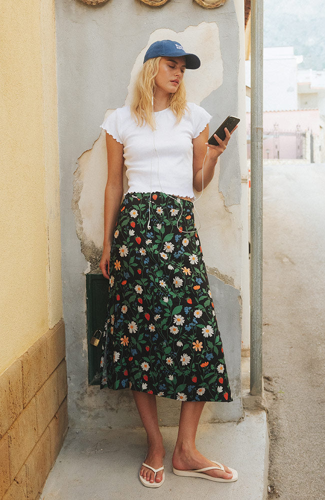 Dedicated Viken Skirt in Strawberry and Floral Print by Ecovero for Women | Sophie Stone