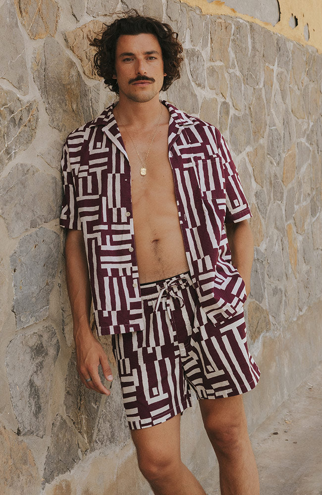 Dedicated Essingen Shorts, White and Red, Made from Organic Cotton, Men's | Sophie Stone