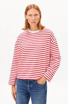 ARMEDANGELS Frankaa stripe sweater mars red organic cotton women's | Sophie Stone