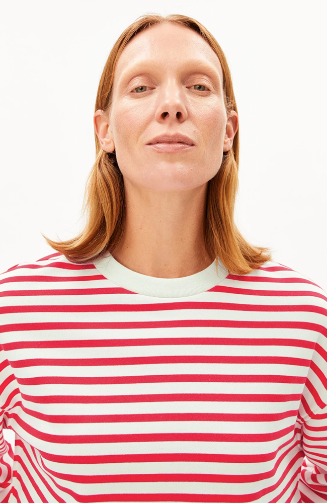 ARMEDANGELS Frankaa stripe sweater mars red organic cotton women's | Sophie Stone