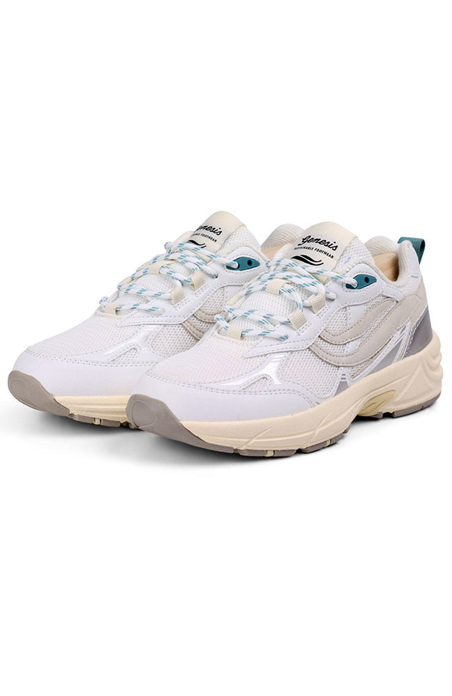 G-Eco '99 Gray-Bottomed Sneaker, White/Silver, Vegan Leather, Women's | Sophie Stone