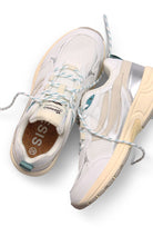 G-Eco '99 Gray-Bottomed Sneaker, White and Silver Faux Leather, Women's | Sophie Stone
