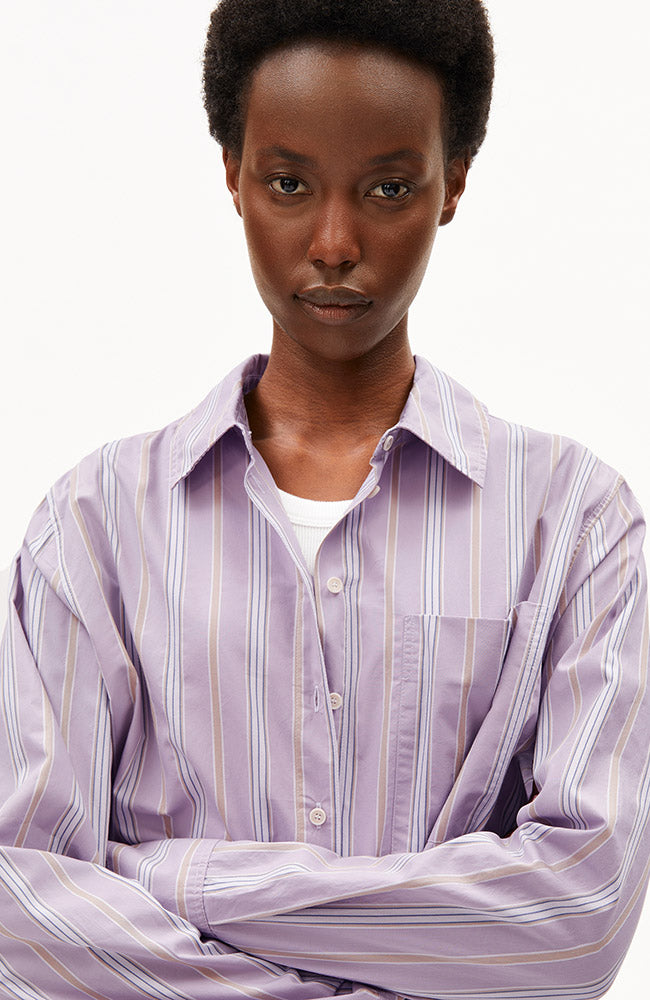 ARMEDANGELS Gestreepte blouse paars van bio katoen vrouwen | Sophie Stone