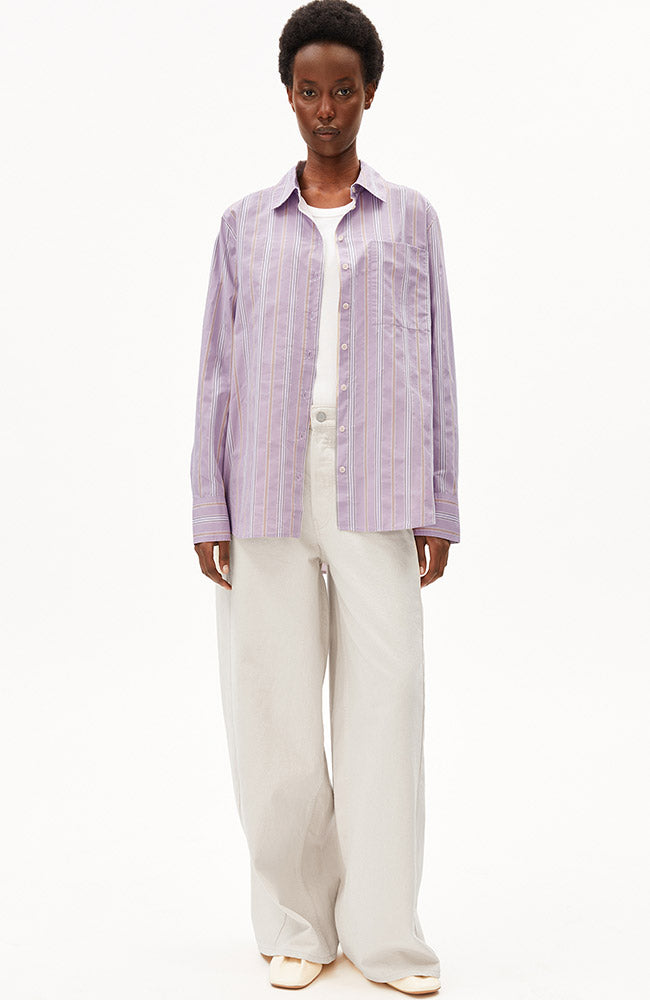 ARMEDANGELS Gestreepte blouse paars van bio katoen vrouw | Sophie Stone