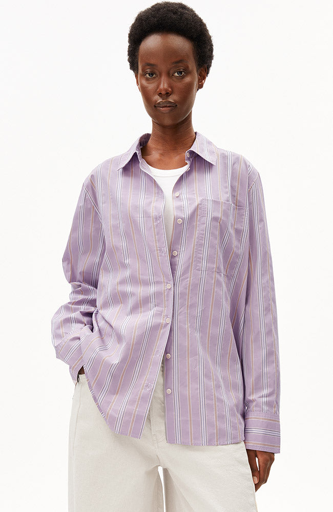 ARMEDANGELS Gestreepte blouse paars van bio katoen dames | Sophie Stone