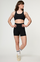 Girlfriend Collective high-rise run shorts black RPET women's | Sophie Stone