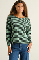 Dedicated Humledal stripes top granite green bio katoen voor dames | Sophie Stone