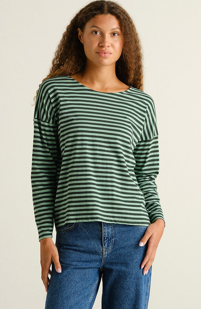 Dedicated Humledal stripes top granite green bio katoen voor dames | Sophie Stone