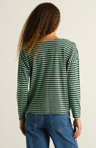 Dedicated Humledal stripes top granite green bio katoen voor vrouwen | Sophie Stone