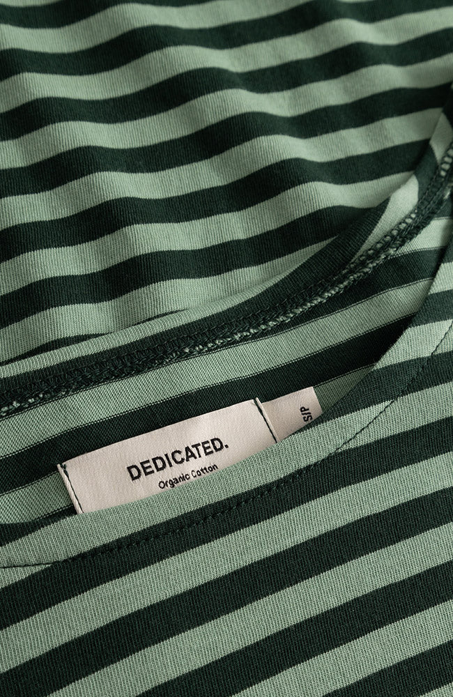 Dedicated Humledal stripes long sleeve granite green bio katoen voor dames | Sophie Stone