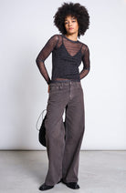 JAN 'N JUNE Dora mesh top dark leo van 94% gerecycled polyester dames | Sophie Stone