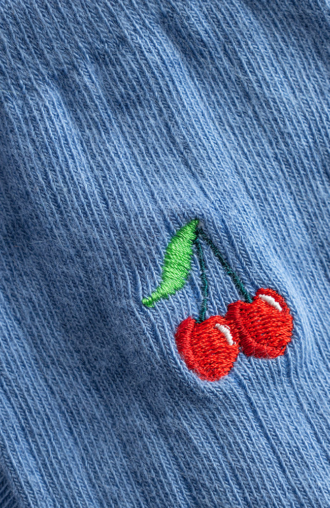 Dedicated rib sokken blauw cherry van bio katoen uniseks | Sophie Stone