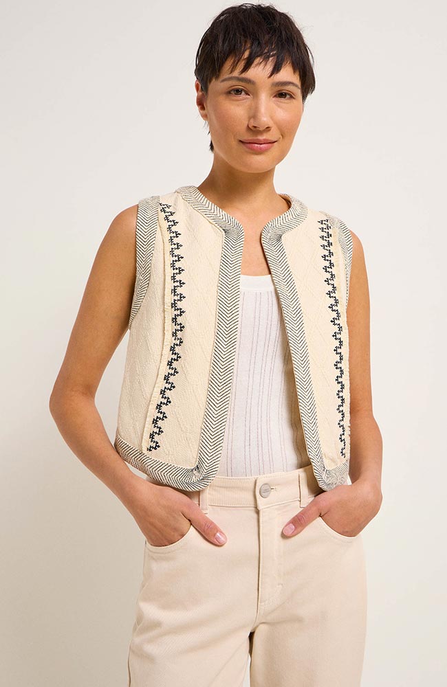 Lanius Vest geborduurd beige gemaakt van bio katoen voor dames | Sophie Stone