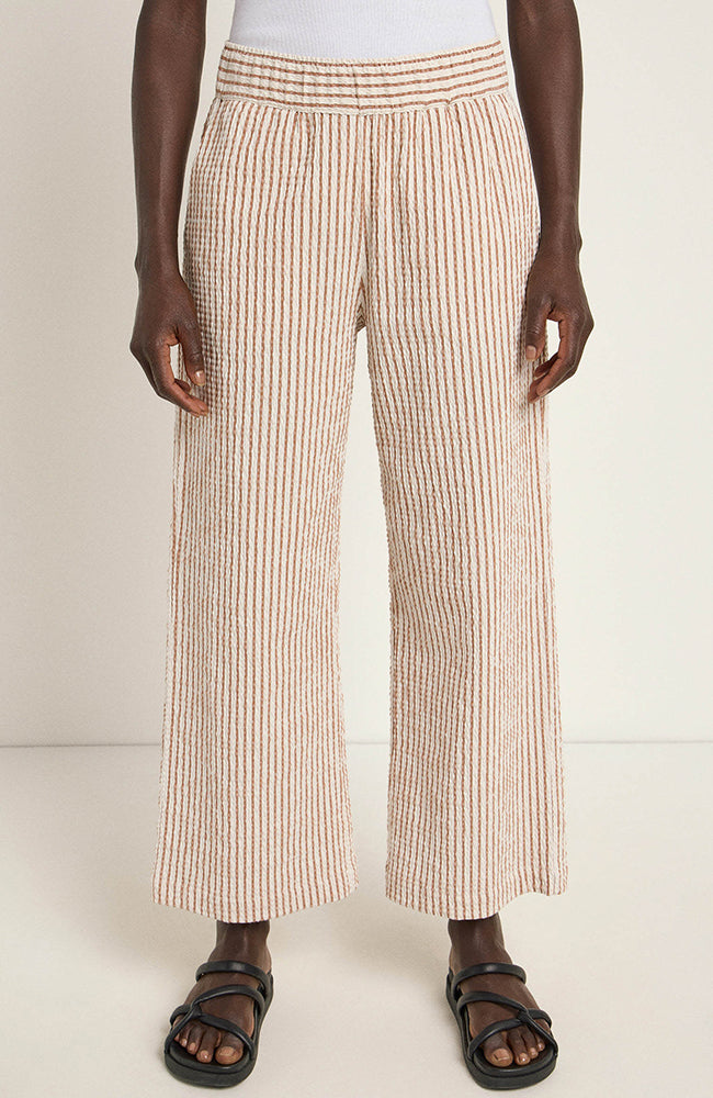 Lanius Pants stripe off white mocha in organic cotton for women | Sophie Stone