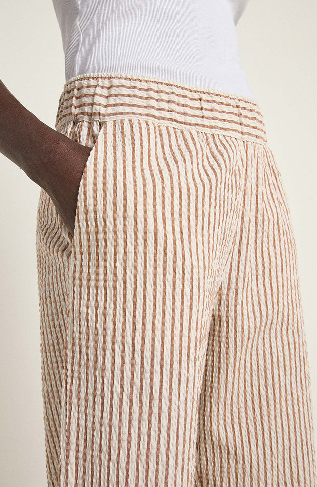 Lanius Pants stripe off white mocha in organic cotton for women | Sophie Stone