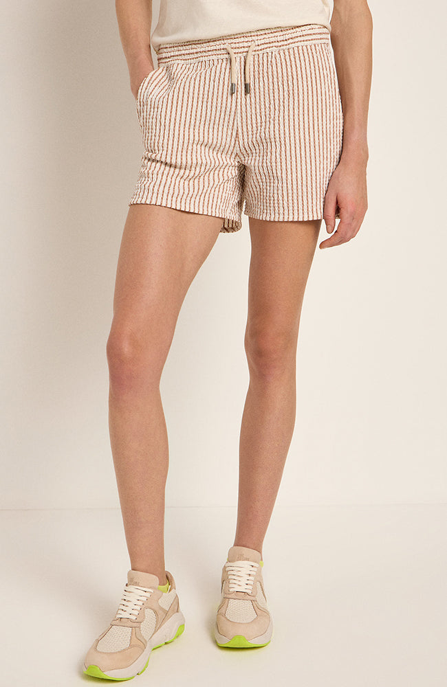 Lanius Shorts stripe off white mocha in organic cotton for women | Sophie Stone