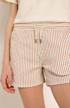 Lanius Shorts stripe off white mocha in organic cotton for women | Sophie Stone