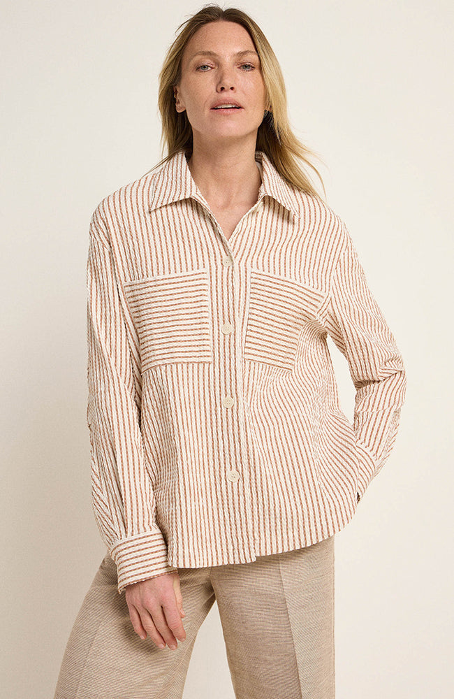 Lanius Blouse stripe off white mocha in organic cotton for women | Sophie Stone