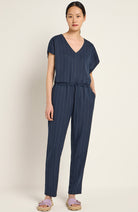 Lanius Pinstripe jumpsuit navy made of Lyocell TENCEL for women | Sophie Stone