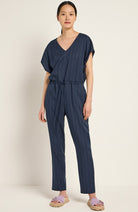 Lanius Pinstripe jumpsuit navy made of Lyocell | Sophie Stone