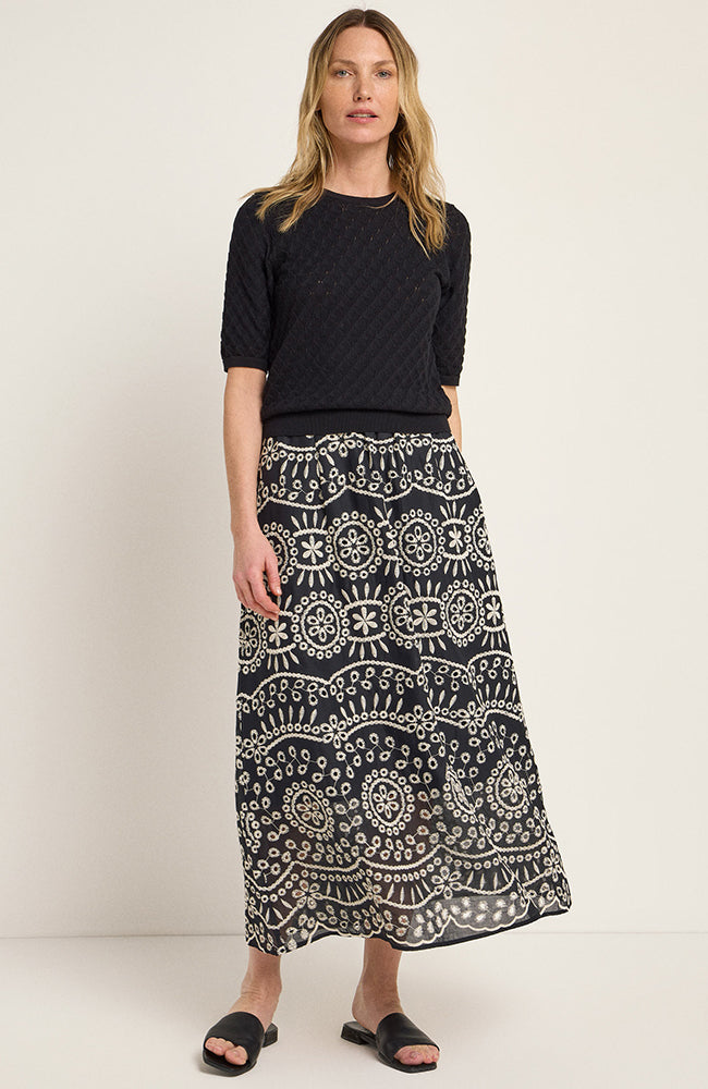 Lanius maxi skirt anglaise organic cotton white black for women | Sophie Stone