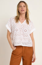 Lanius broderie blouse organic cotton white for women | Sophie Stone