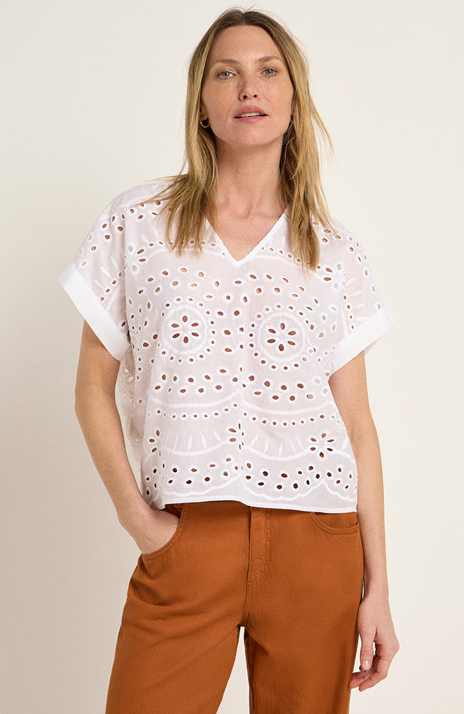 Lanius broderie blouse organic cotton white for women | Sophie Stone