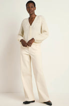 Lanius off-white rib knit cardigan in alpaca wool for women | Sophie Stone