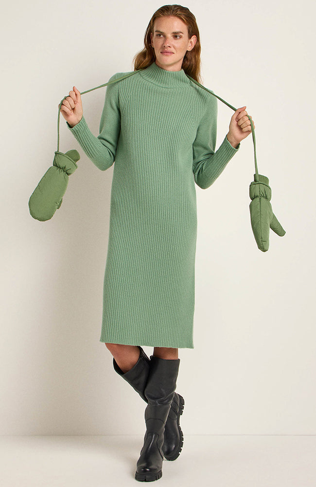 Lanius rib knit dress sage from organic merino wool for women | Sophie Stone