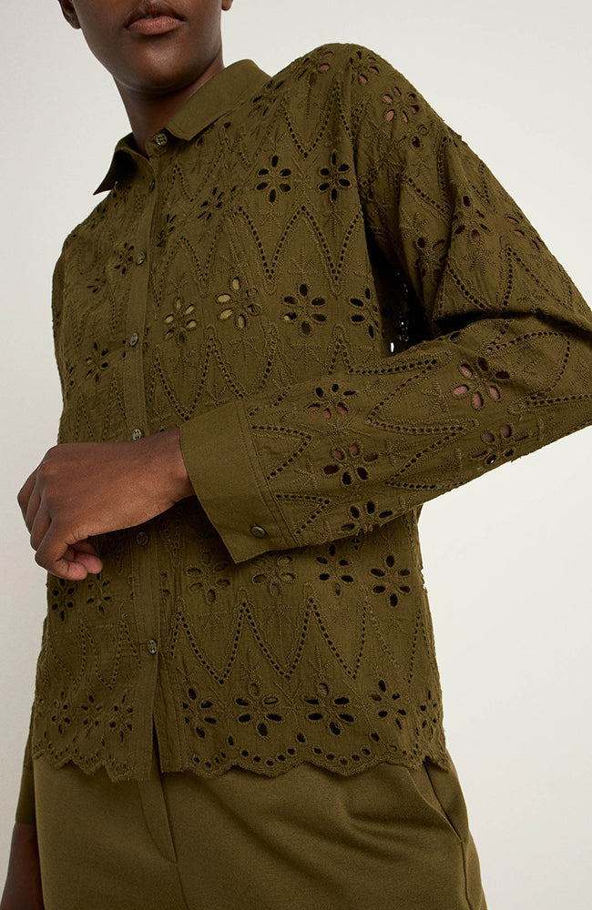 Lanius Broderie blouse green in organic cotton for women | Sophie Stone