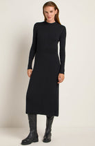 Lanius Dress textured black in organic cotton for women | Sophie Stone