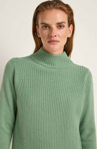 Lanius rib knit dress mint green in organic meriono wool for women | Sophie Stone