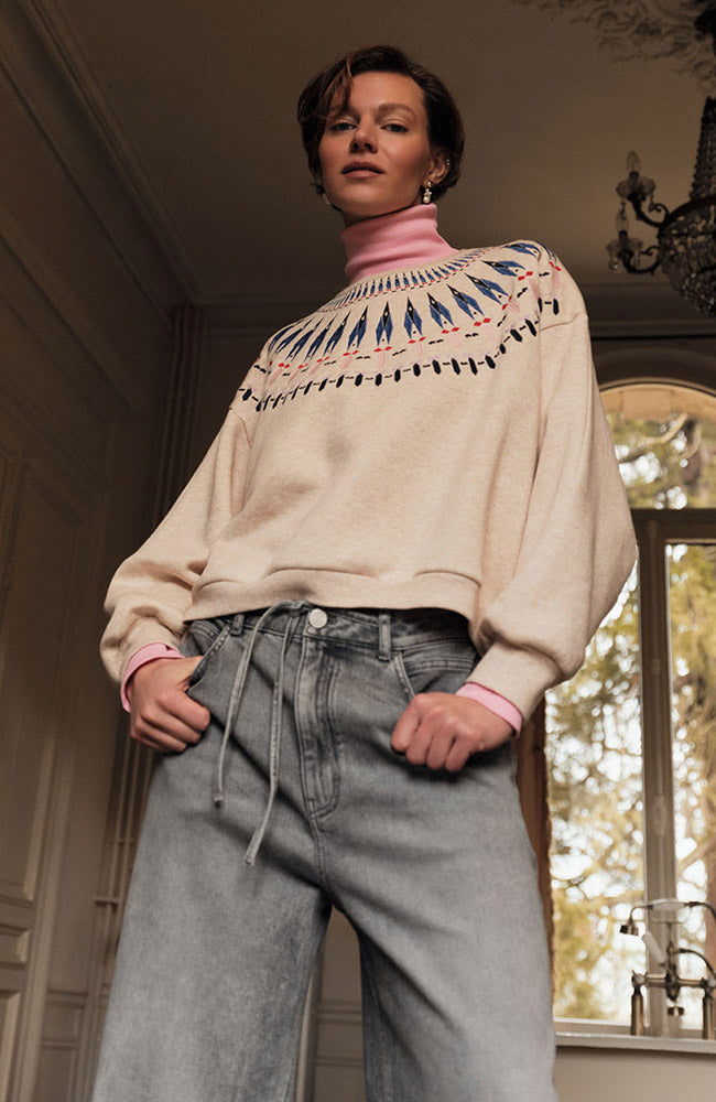 Lanius Statement sweatshirt beige van 80% GOTS bio katoen voor dames | Sophie Stone