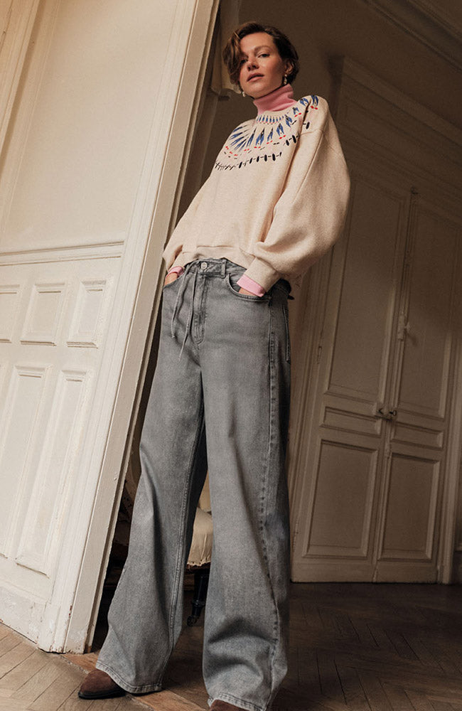 Lanius Statement sweatshirt beige van 80% GOTS bio katoen voor vrouwen | Sophie Stone