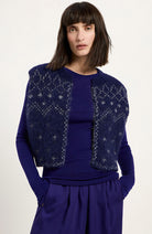 LANIUS Blue Wool Jacquard Cardigan for Women | Sophie Stone