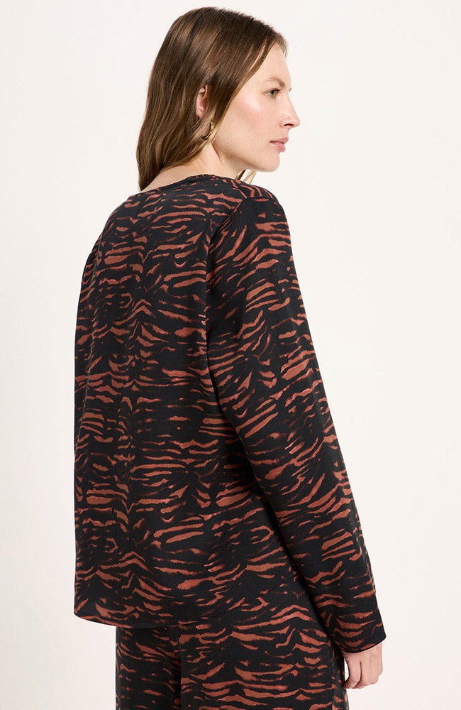 Lanius Tencel blouse animal stripes chocolate vrouw | Sophie Stone
